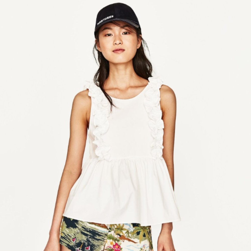 Zara Trafaluc Collection White Ruffled Tank Top